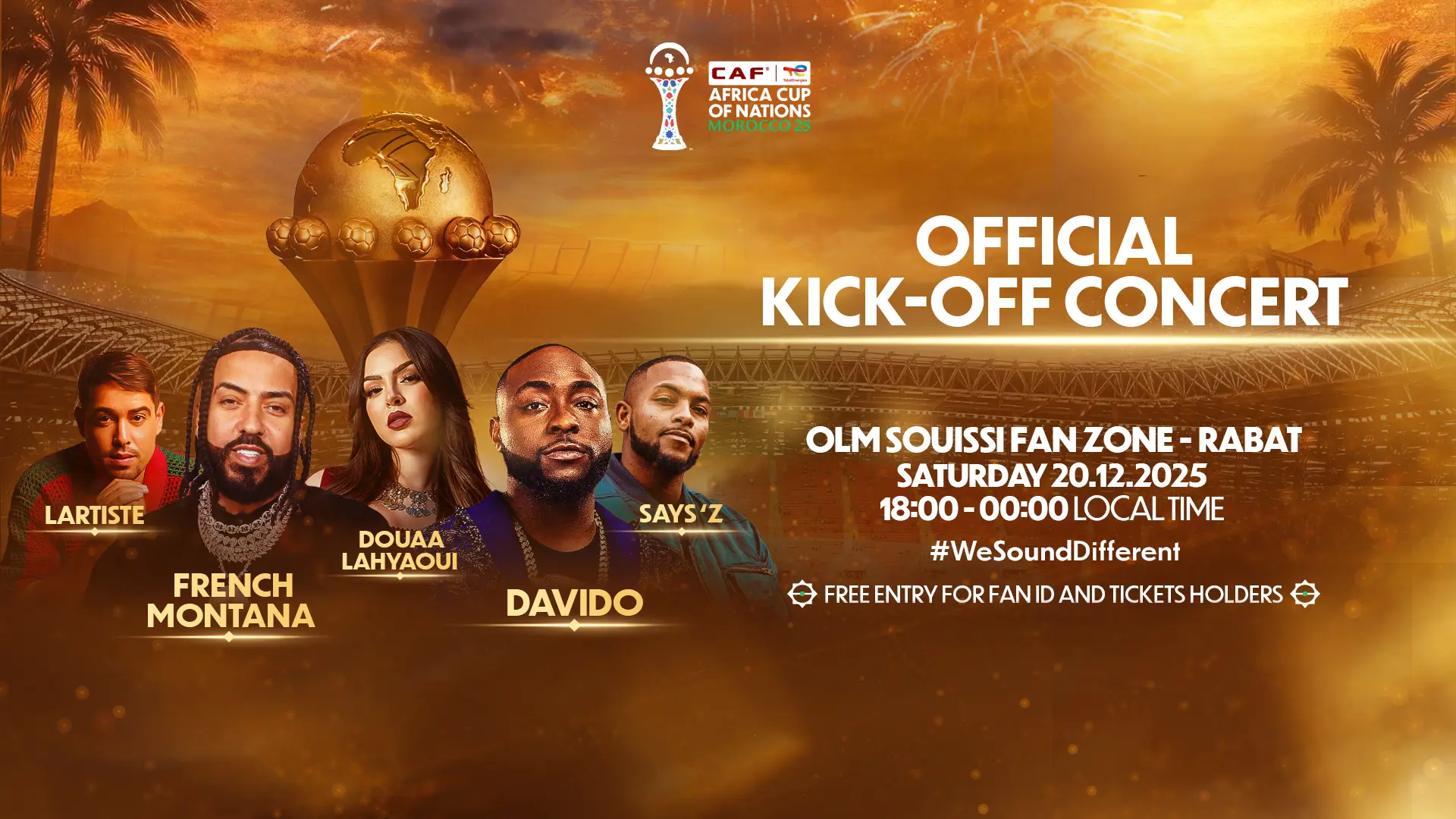 French Montana, Davido, Douaa Lahyaoui, Says’z et Lartiste au programme du grand concert de la FAN Zone d’ OLM Souissi à Rabat, samedi
